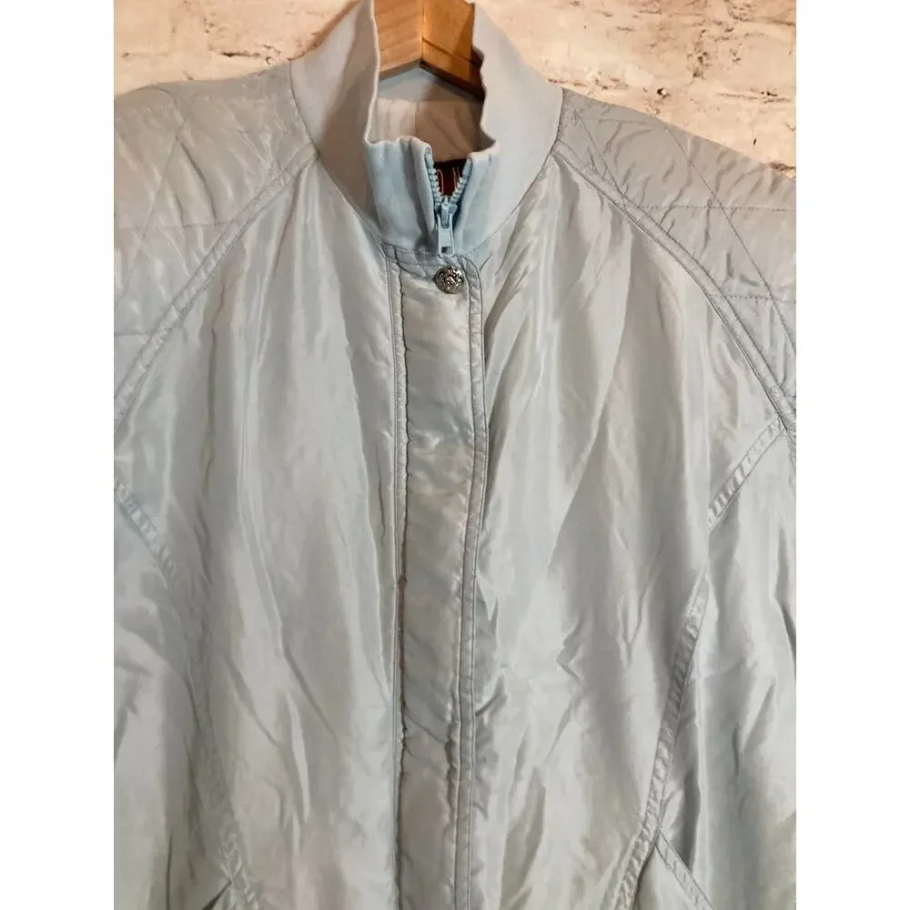 Vintage Ashton Cove Silk Jacket Women Medium Baby Icy Blue Zip Up Ultra Soft 80s